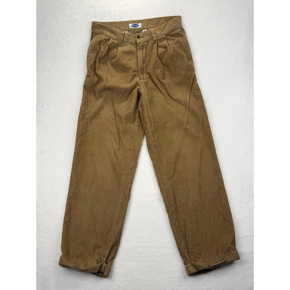 Old Navy Mens 34x32 Tan Brown Pleated Corduroy Pants Relaxed Fit Wide Leg 90s